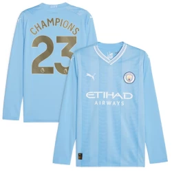 Koszulka Piłkarska Manchester City Champions #23 2023-24 Domowa Męska Długi Rękaw